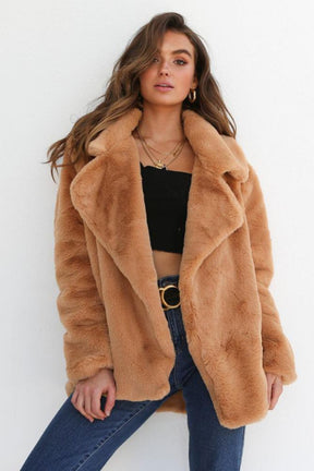 Amazon eBay moda europea y americana Otoño e Invierno deseo abrigo sexy felpa solapa Slim abrigo de pele de las mujeres