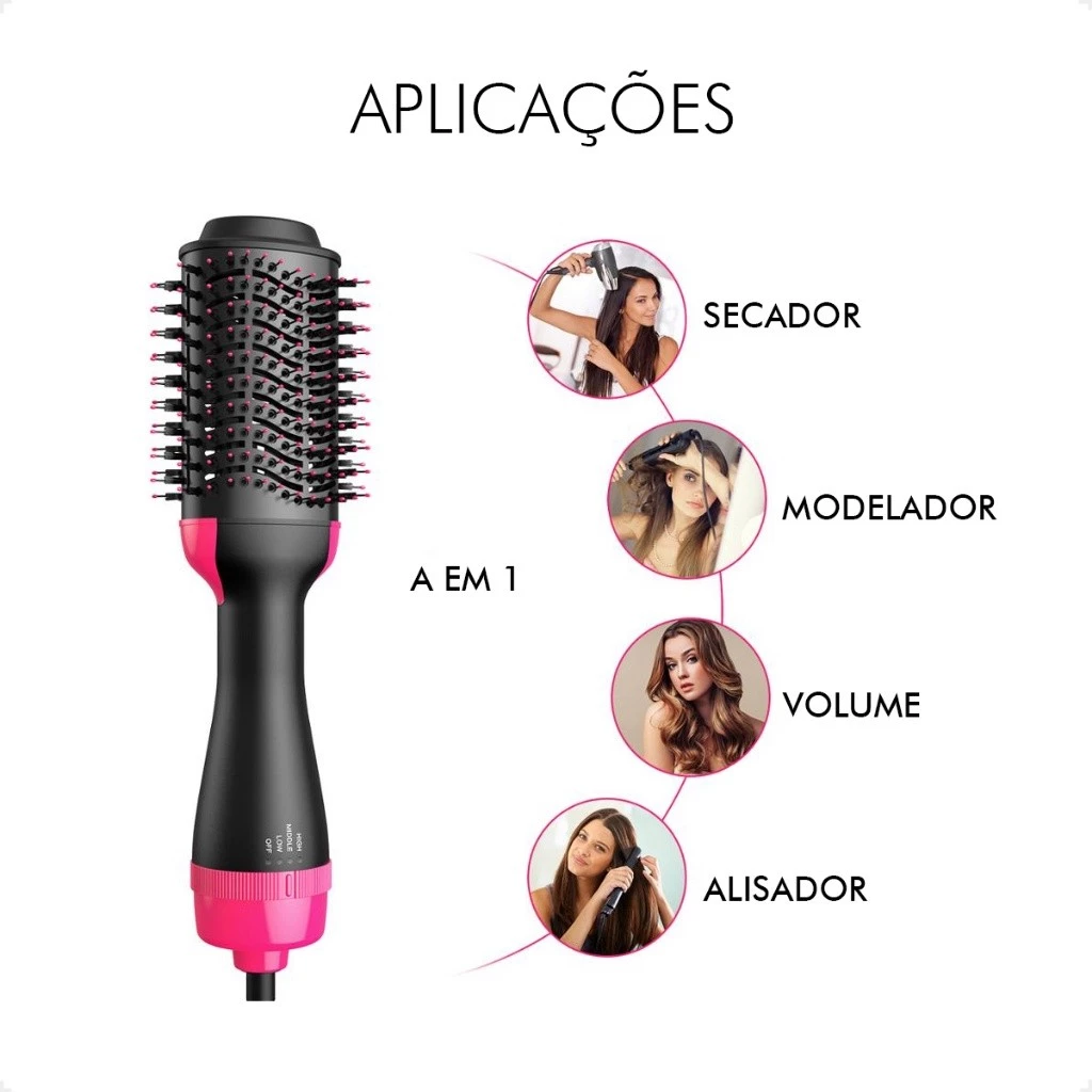 Escova Secadora Alisador Elétrica Quente Cabelo Com 3 Em 1 Hair Styler
Multifuncional 