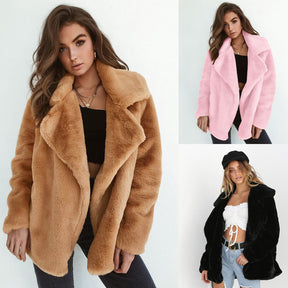 Amazon eBay moda europea y americana Otoño e Invierno deseo abrigo sexy felpa solapa Slim abrigo de pele de las mujeres
