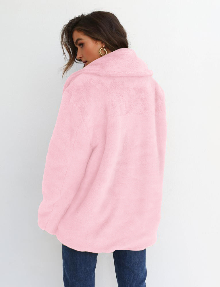 Amazon eBay moda europea y americana Otoño e Invierno deseo abrigo sexy felpa solapa Slim abrigo de pele de las mujeres