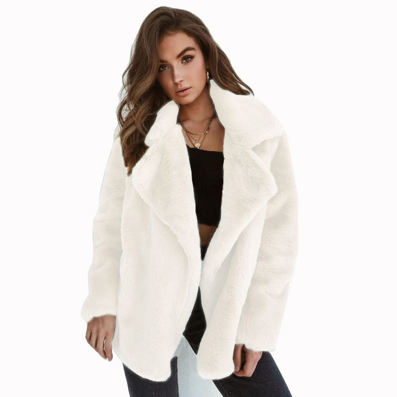 Amazon eBay moda europea y americana Otoño e Invierno deseo abrigo sexy felpa solapa Slim abrigo de pele de las mujeres