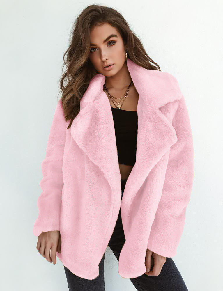 Amazon eBay moda europea y americana Otoño e Invierno deseo abrigo sexy felpa solapa Slim abrigo de pele de las mujeres