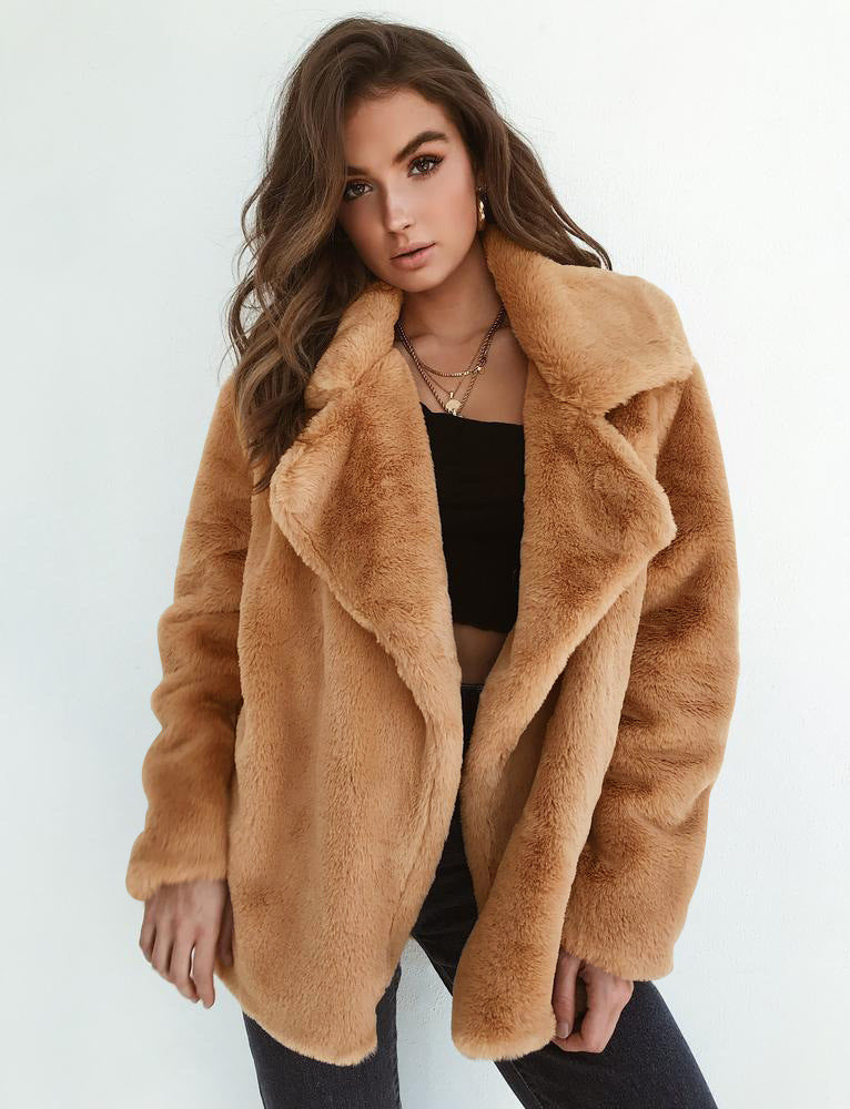 Amazon eBay moda europea y americana Otoño e Invierno deseo abrigo sexy felpa solapa Slim abrigo de pele de las mujeres