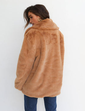 Amazon eBay moda europea y americana Otoño e Invierno deseo abrigo sexy felpa solapa Slim abrigo de pele de las mujeres