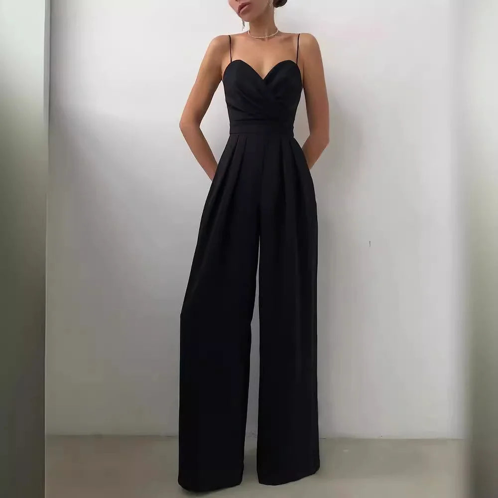 Macacão suspender cintura reta esfregar chão minimalista macacão novo 2025 primavera e verão nova moda high street feminino c