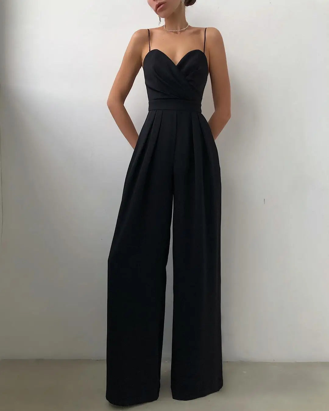 Macacão suspender cintura reta esfregar chão minimalista macacão novo 2025 primavera e verão nova moda high street feminino c