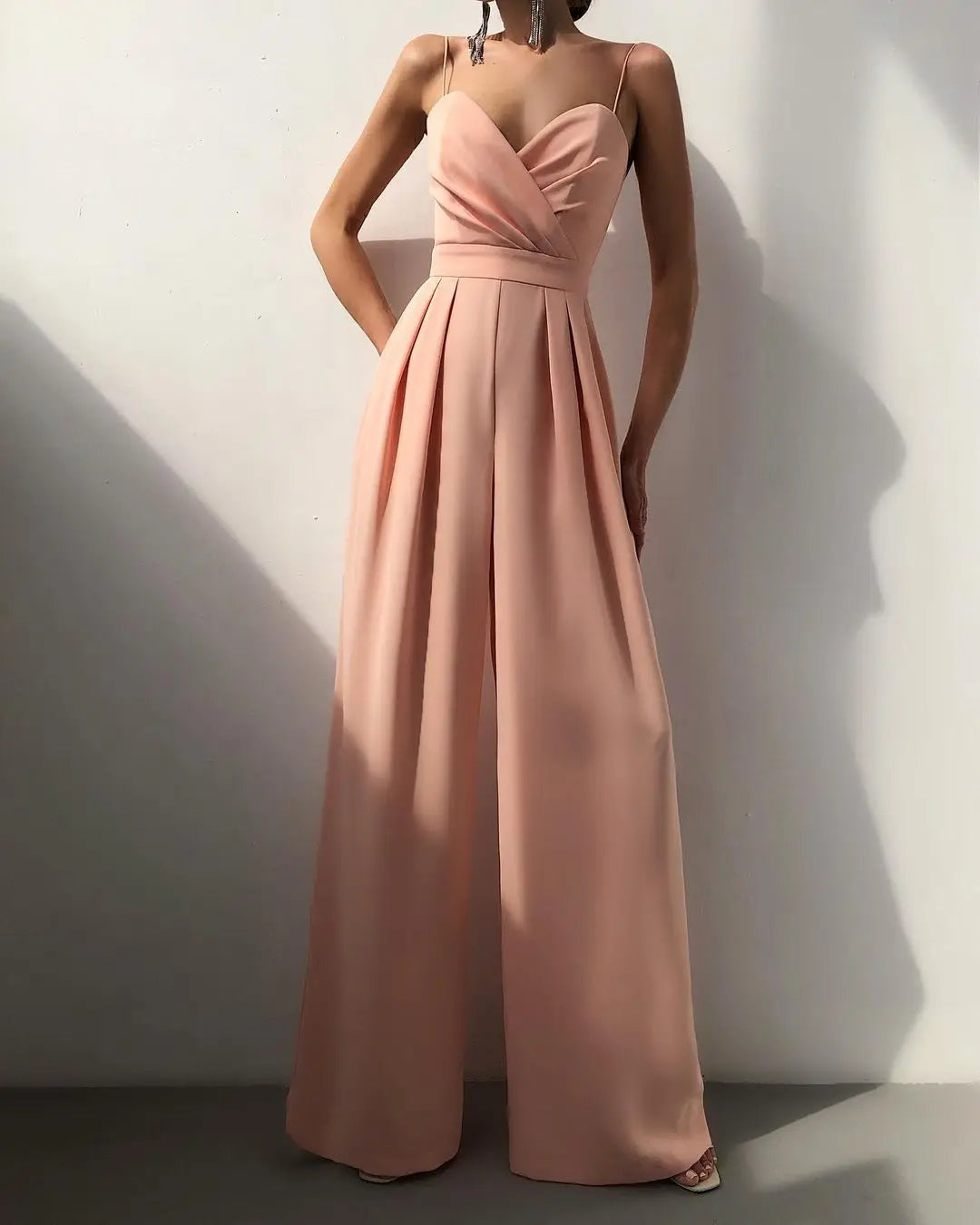Macacão suspender cintura reta esfregar chão minimalista macacão novo 2025 primavera e verão nova moda high street feminino c