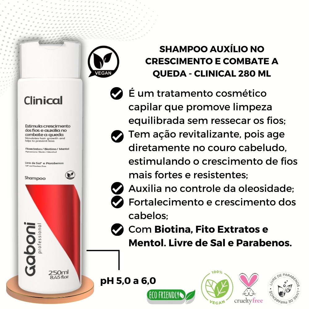 Kit Antiqueda e Fortalecimento - Shampoo (2 unidades) + Balm Capilar (1 unidade) Clinical Gaboni